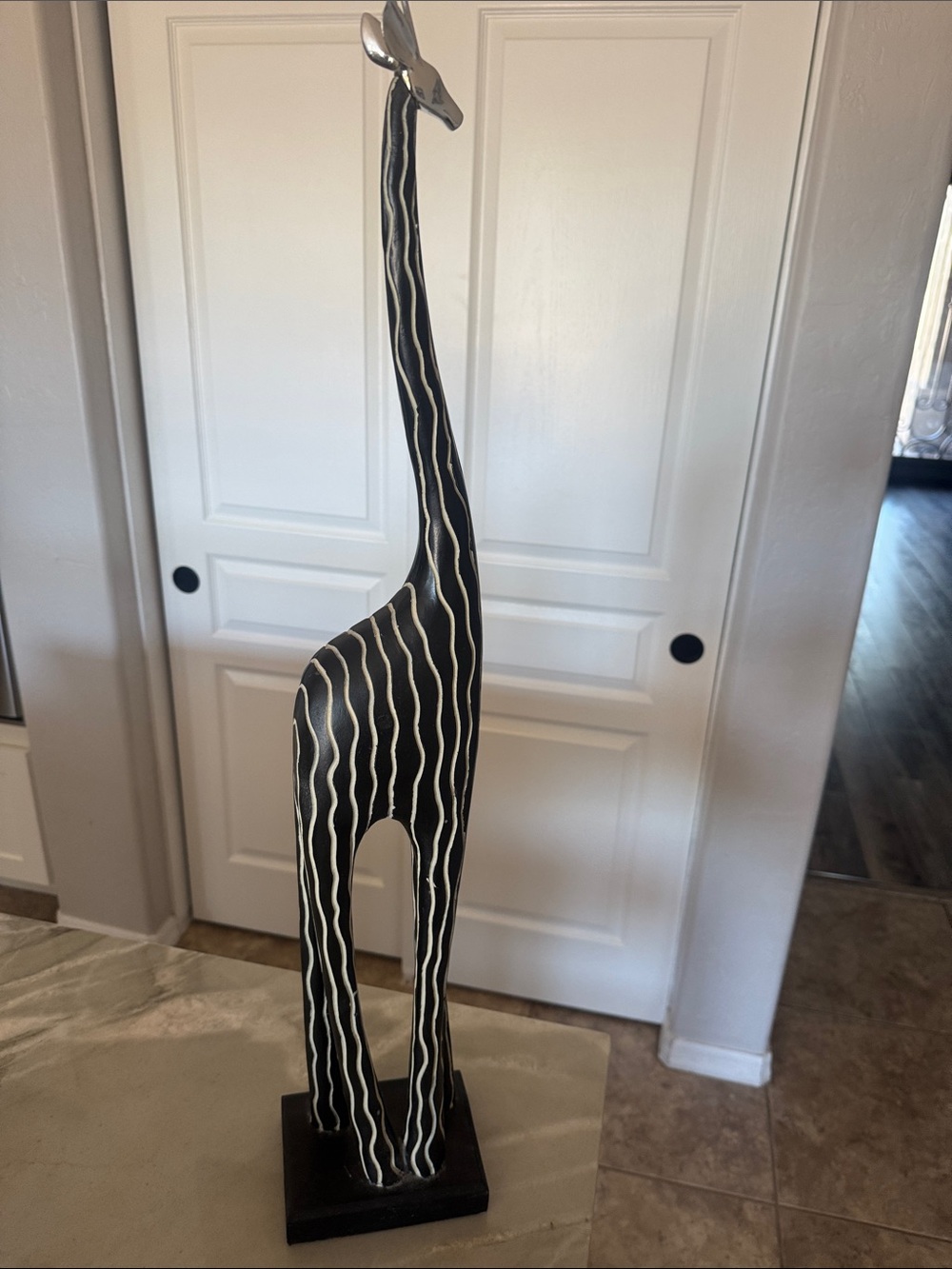 Black and Ivory Striped Giraffe Sculpture - Decorative Home Art